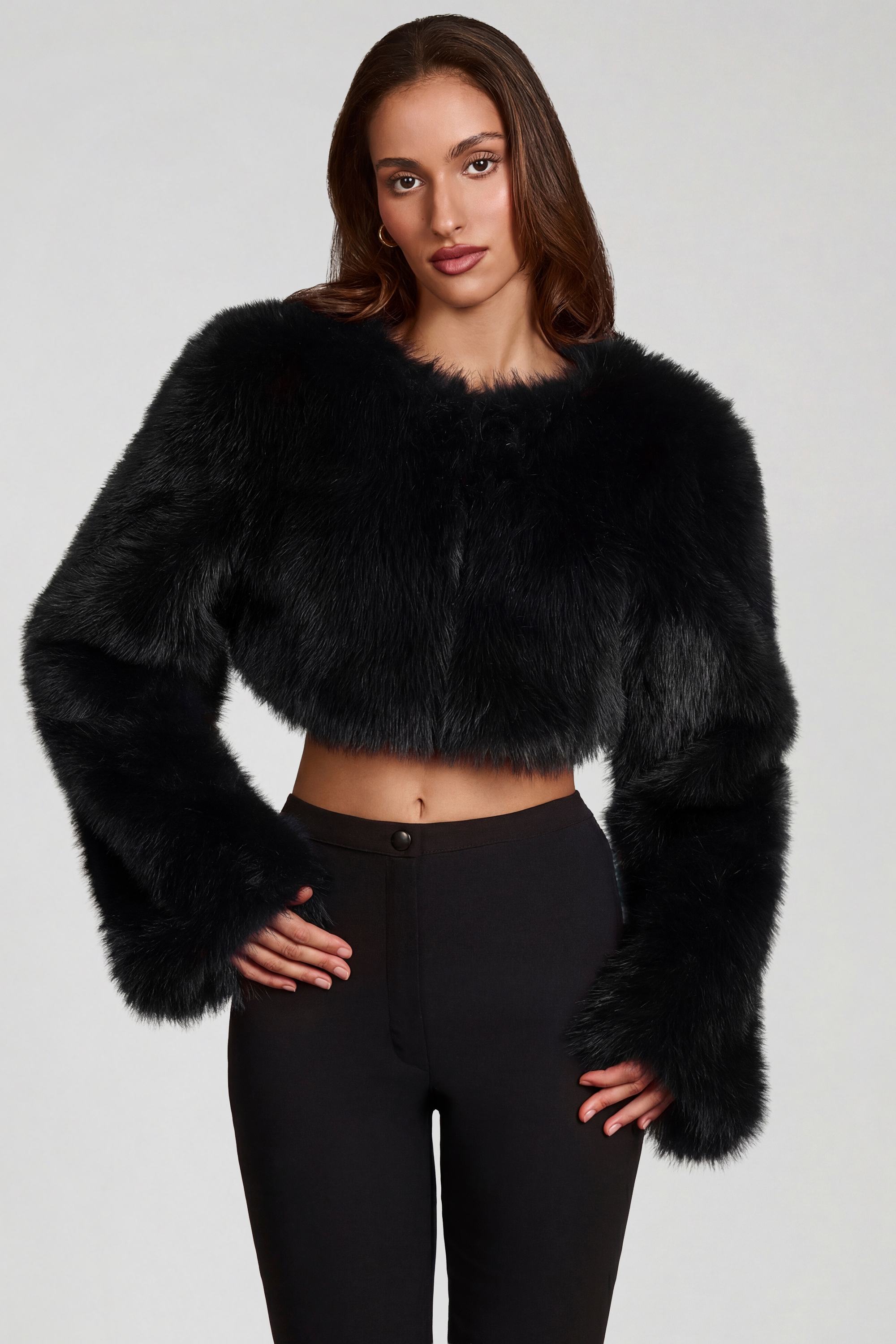 Faux Fur Cropped Bolero in Black
