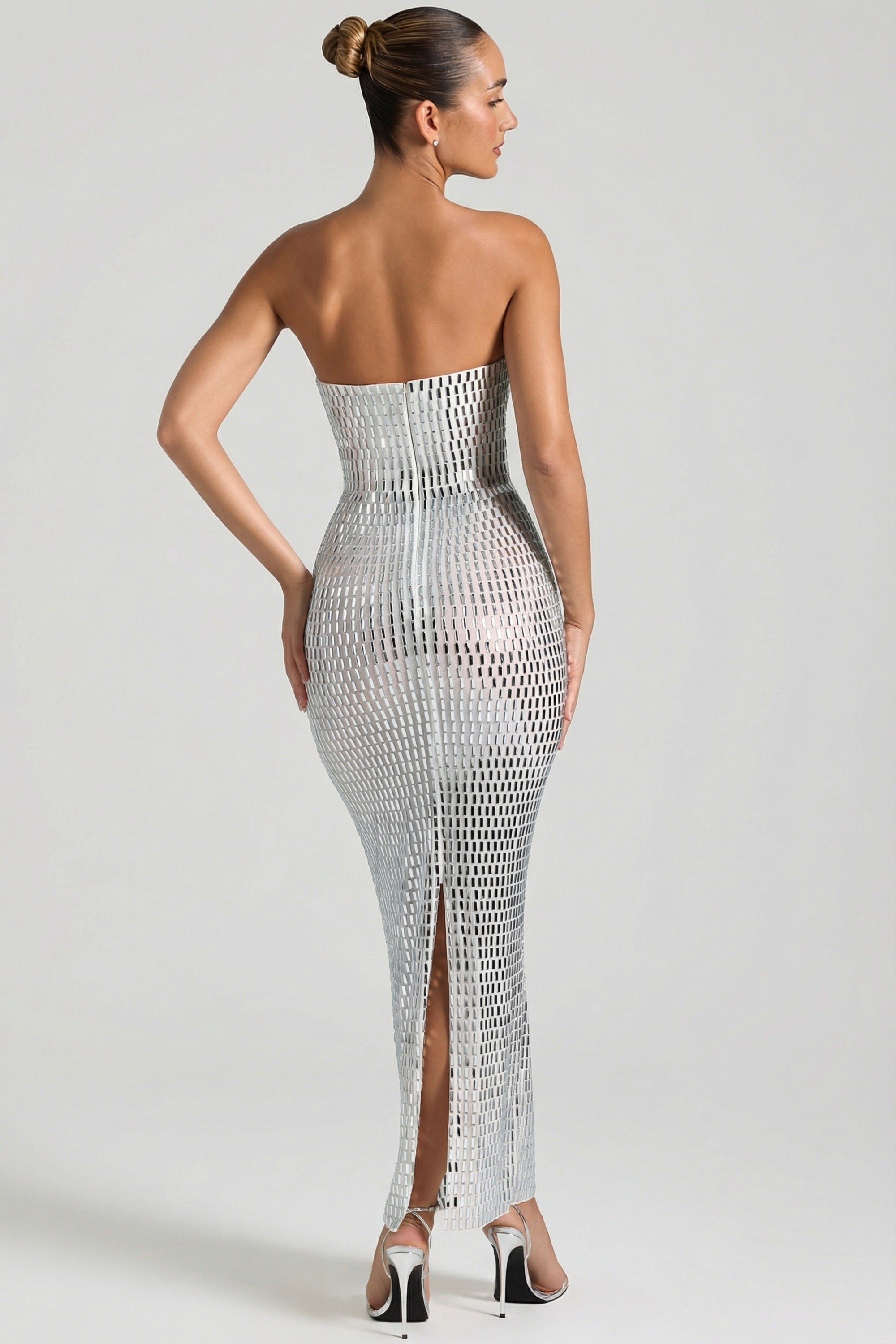 Embellished Strapless Bandeau Maxi Dress in White